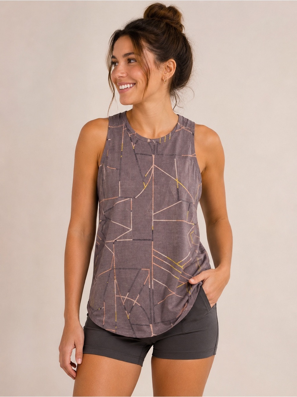 prAna Geometric Print Racerback Tank Top Gray Multicolor Size Small